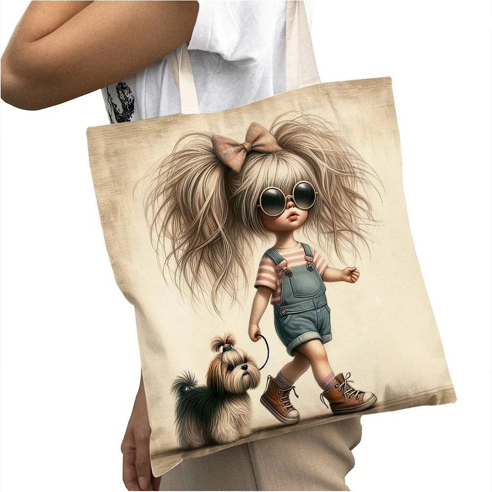 Cute Cartoon Girl Shopper Bags