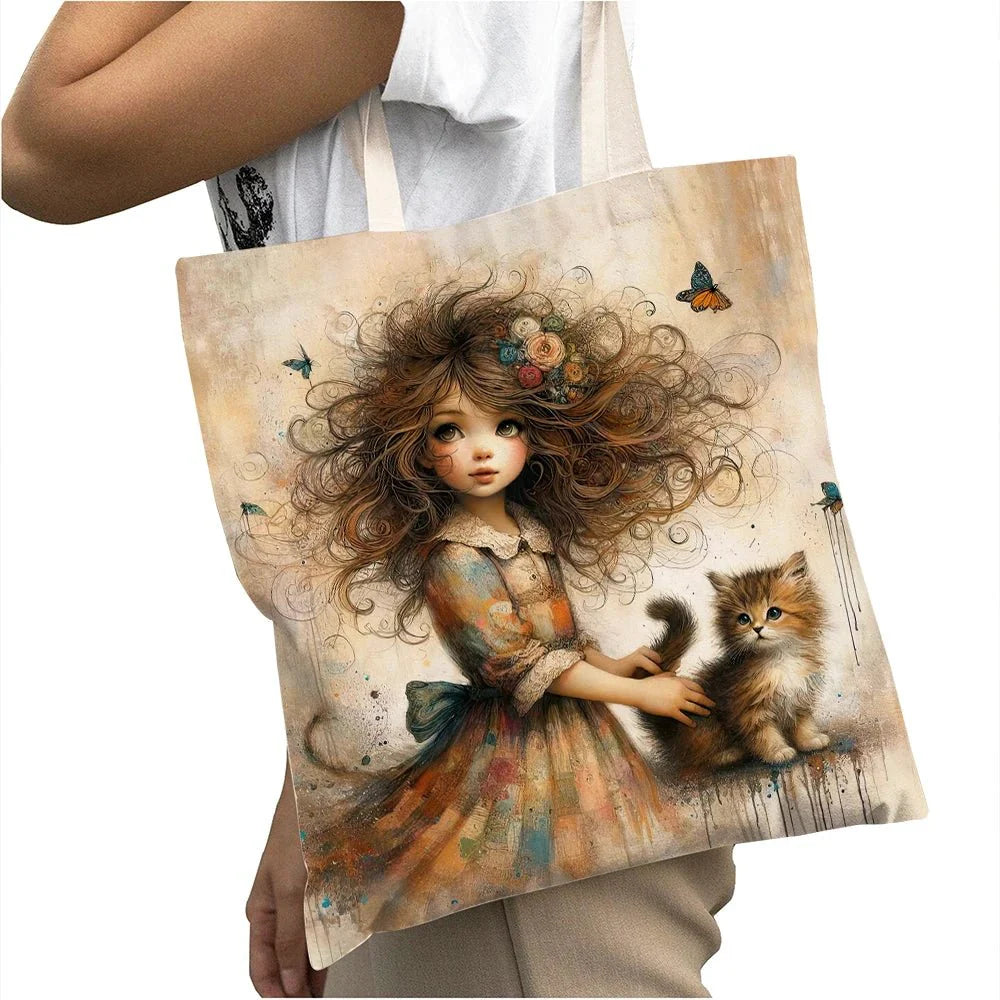 Cute Cartoon Girl Shopper Bags