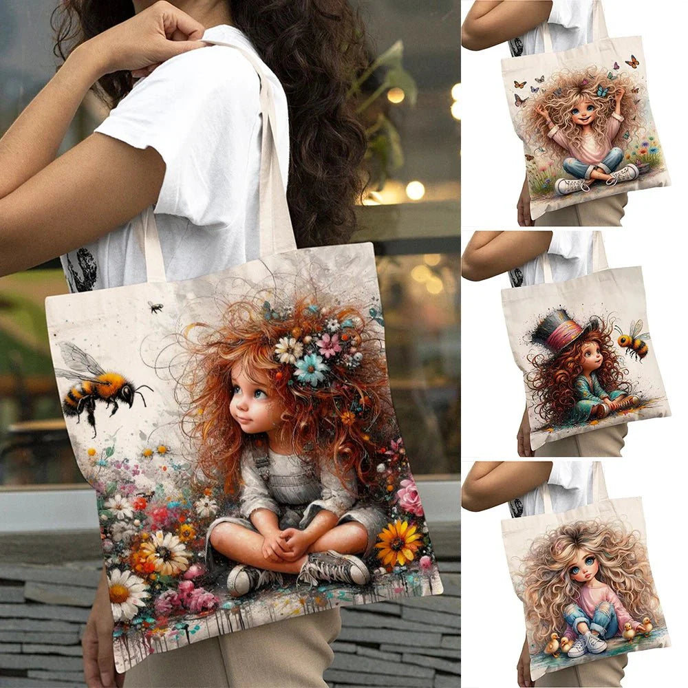 Cute Cartoon Girl Shopper Bags