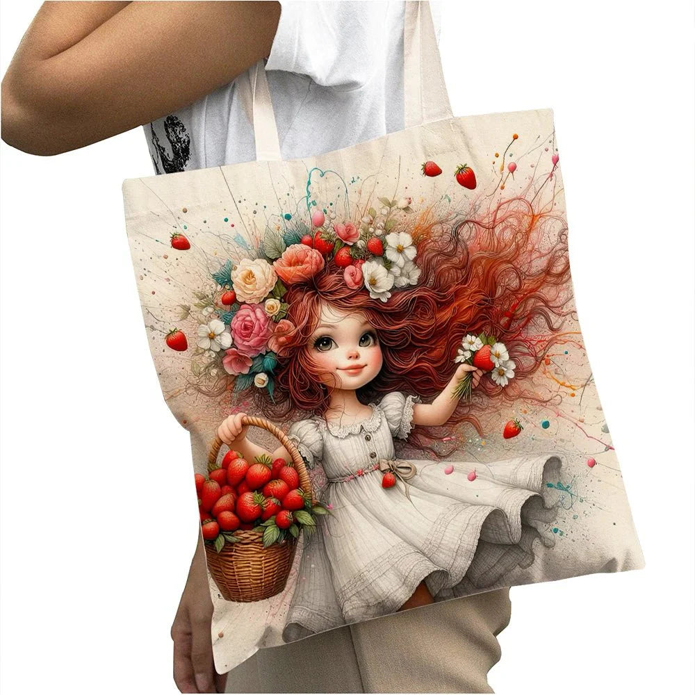 Cute Cartoon Girl Shopper Bags