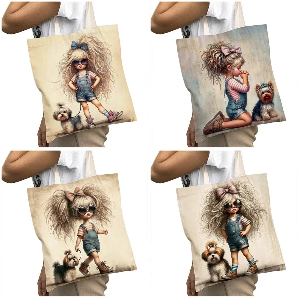 Cute Cartoon Girl Shopper Bags
