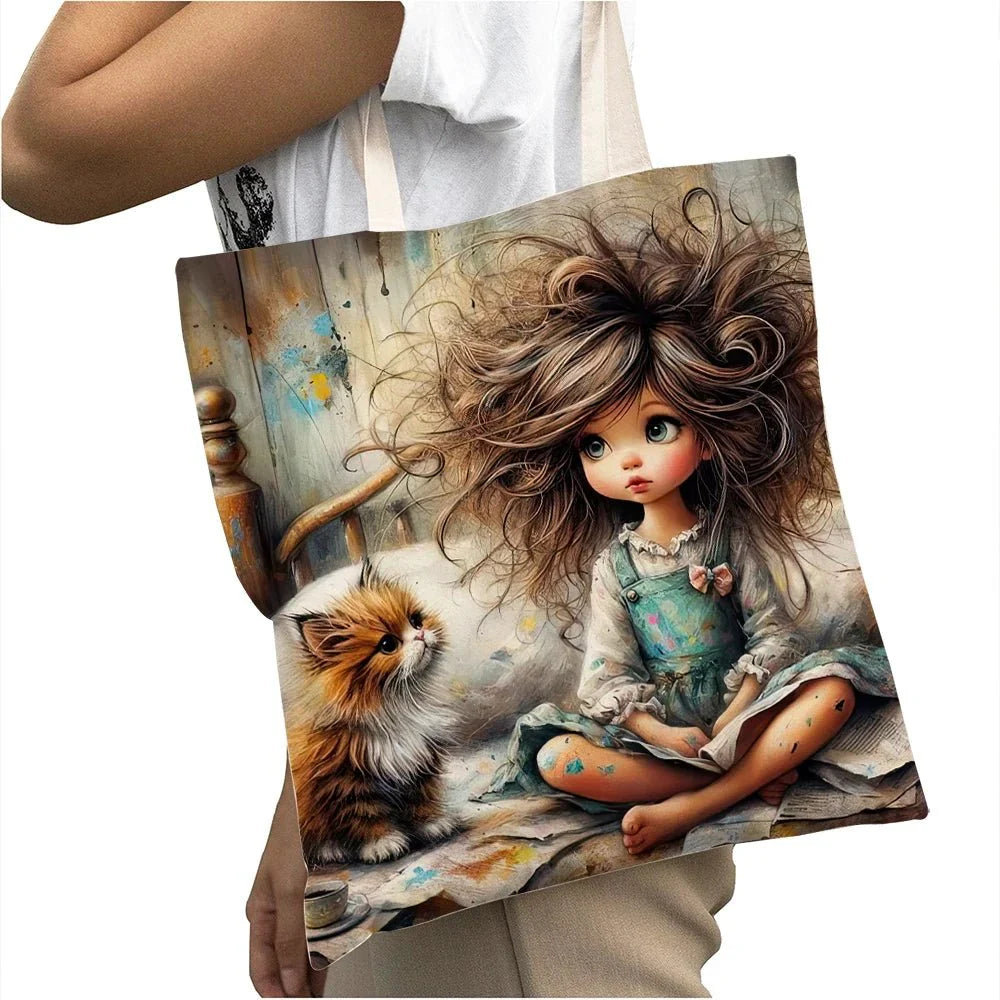 Cute Cartoon Girl Shopper Bags