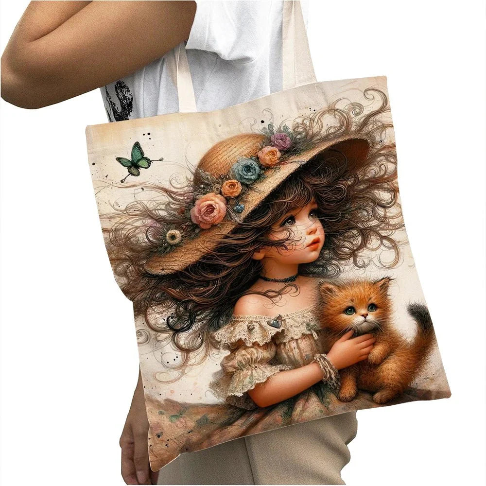 Cute Cartoon Girl Shopper Bags
