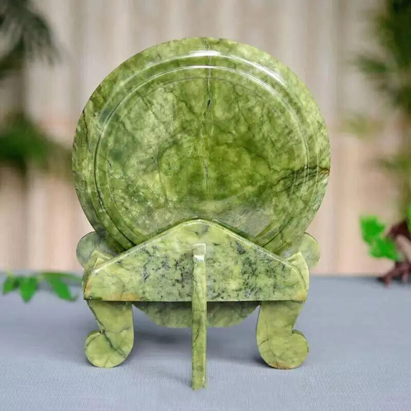 100% Natural Xinyi Jade Sculpture with Carved Dragon and Phoenix Design