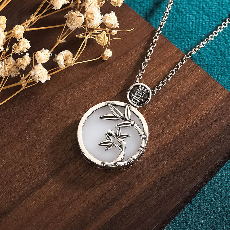 Hetian Jade Bamboo “Ping An” Pendant Necklace