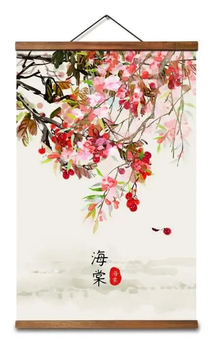 AS3040 Chinese Style Flower Bird Room Wall Art Canvas Posters Chinese Solid Wood Scroll Paintings