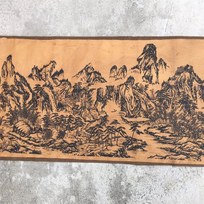 Chinese Old Long Scroll Calligraphy Painting Mural Vast Mountains And Rivers Spanning Thousands of Miles Traditional Art Decor