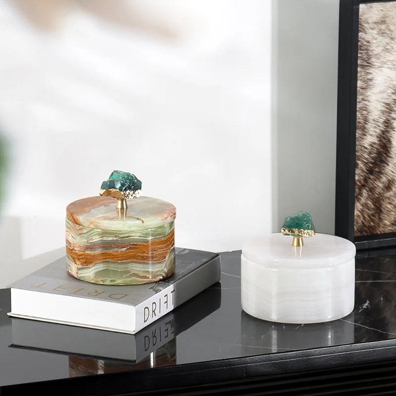 Luxury Natural Jade Marble Storage Jar With Lid for Candy Jewelry Cosmetics