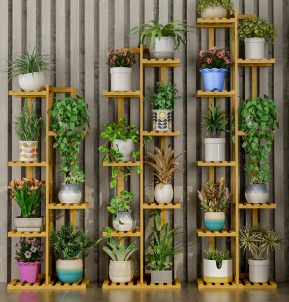 Multi-Level Bamboo Plant Stand Perfect for Succulents, Bonsai