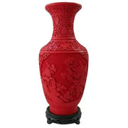 12" Exquisite Chinese Red Lacquerware Vase – Auspicious Floral Design