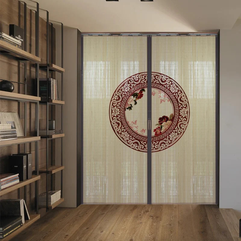 Printed Bamboo Sliding Door Partition Traditional Chinese Room Divider Foldable Screen