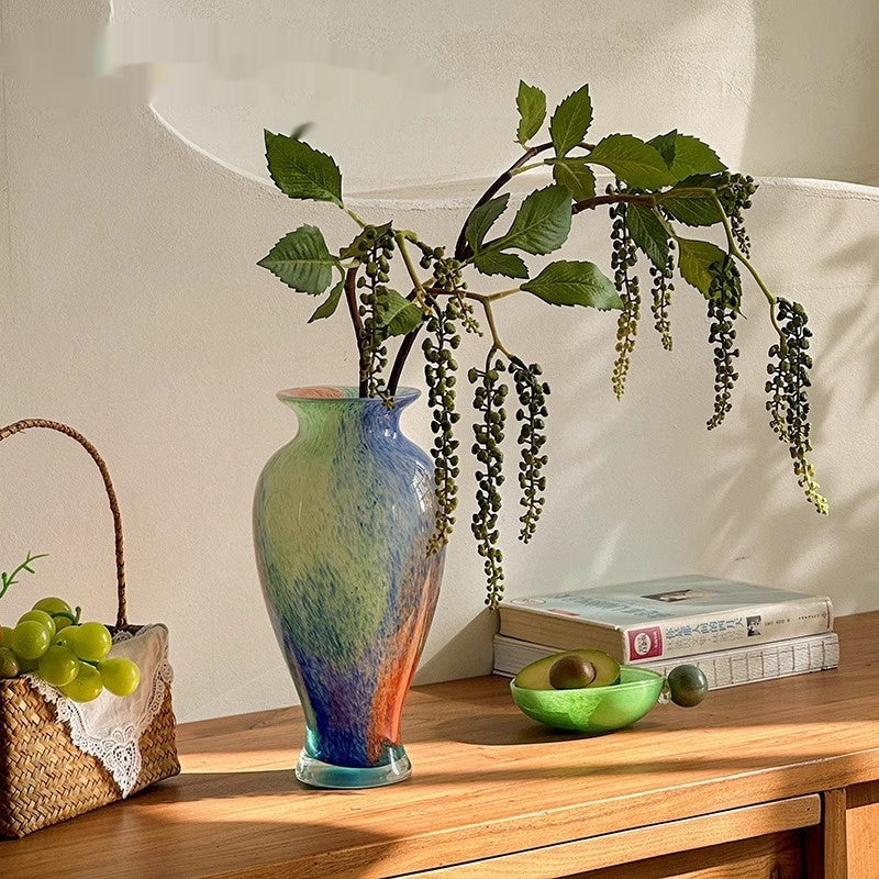 Chinese Style Blue Transparent Glass Vase