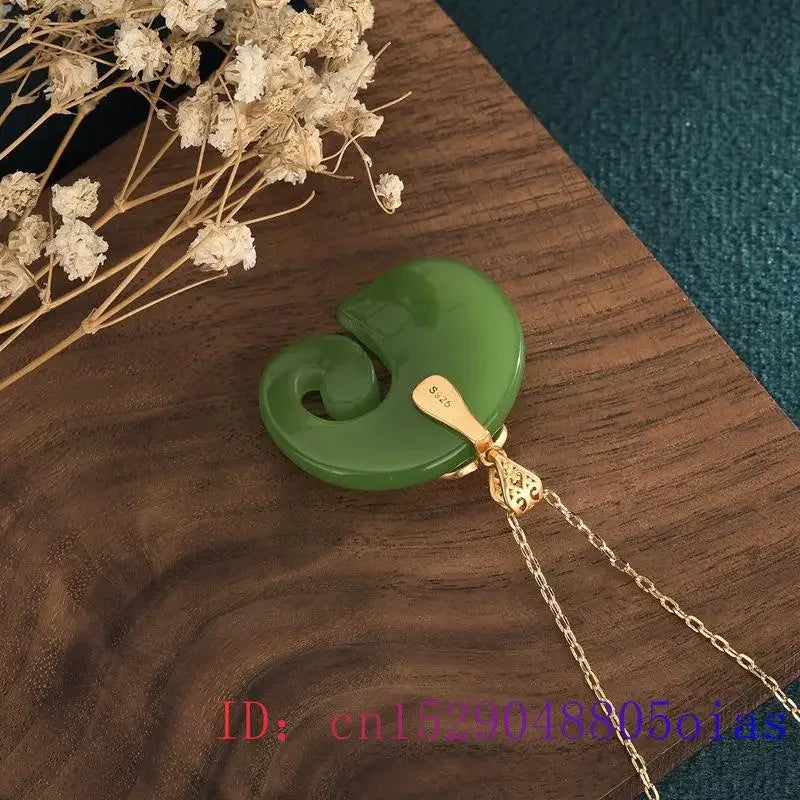Green Jade Elephant Amulet Pendant Necklace