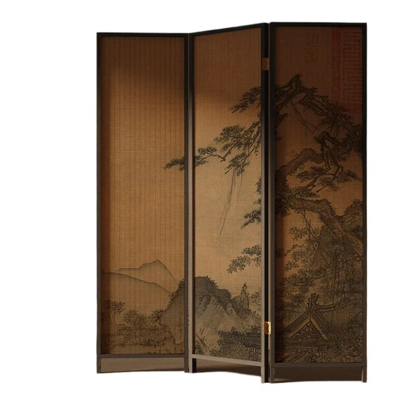 New Chinese Zen Room Divider Screen – Wabi‑Sabi Partition with Song‑Dynasty Aesthetic