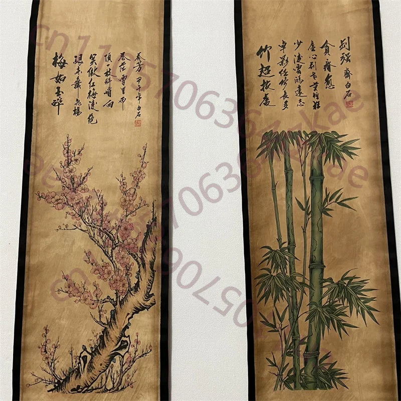 China Old Four‑Panel Scroll Painting – Middle Hall Hanging, Jiawu Year