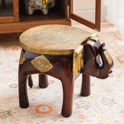 The Majestic Elephant: Handcrafted Wood & Brass Stool
