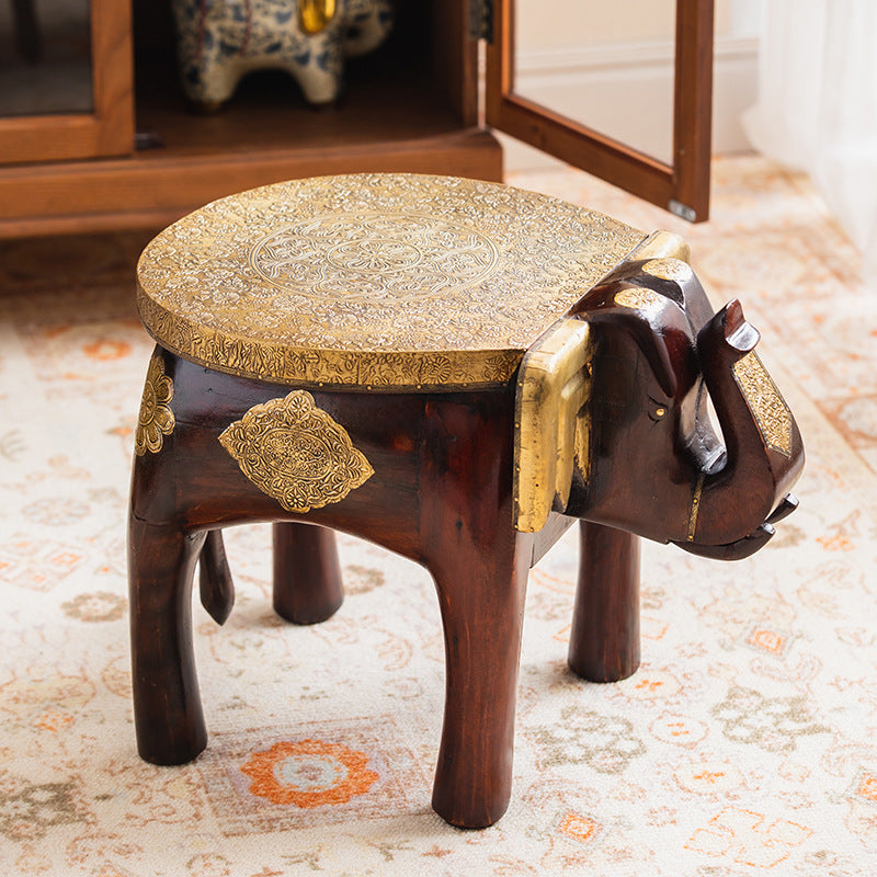The Majestic Elephant: Handcrafted Wood & Brass Stool