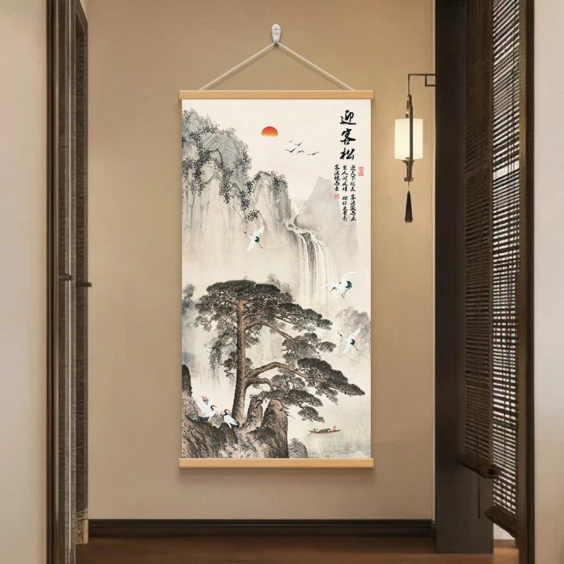 chinese style flower Green plants canvas decorative painting Store bedroom living room wall art solid wood scroll paintings