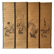 Qi Baishi Chinese Calligraphy And Painting Scroll Famous Artist Shrimp Murals Four Couplets Old Paper Artwork Traditional Decor