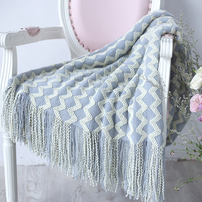 Geometric Knitted Chenille Throw Blanket