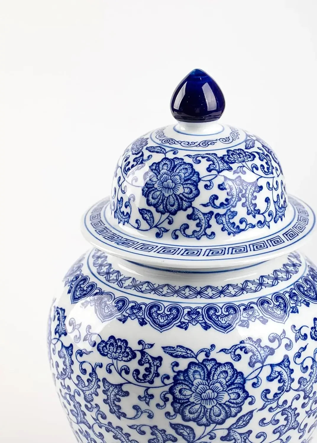 15-Inch-High Gloss Ceramic Blue White Ginger Jar Chinoiserie Decor