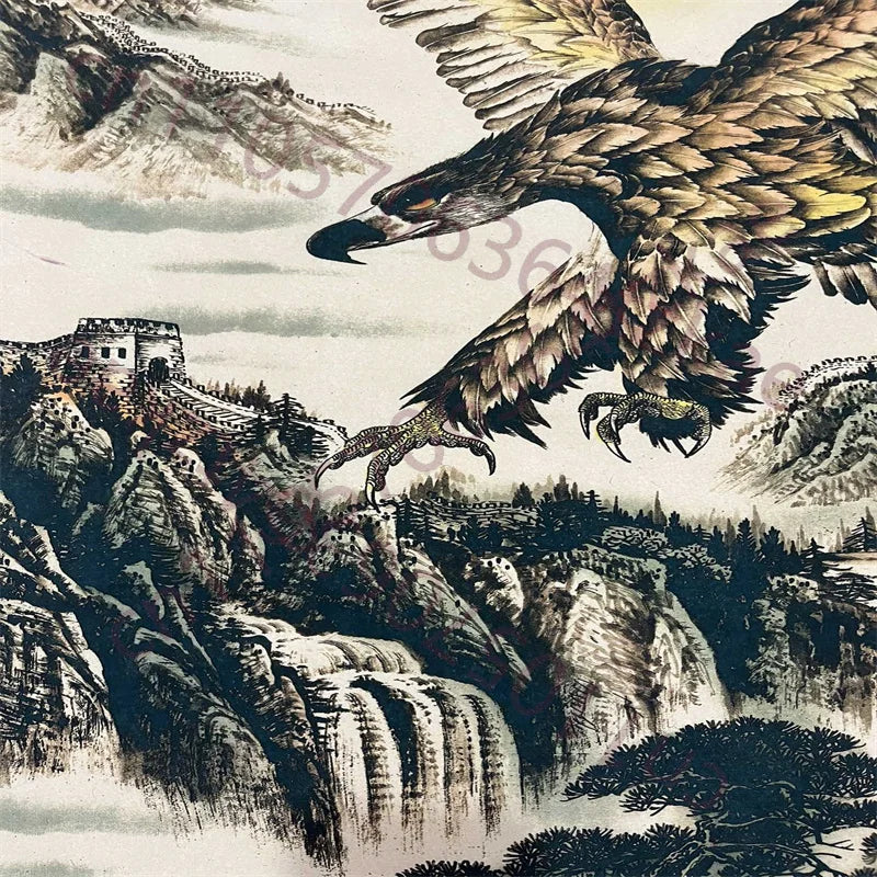 China Old Scroll Wall hanging Rice Paper Painting Liu Jilu's painting of a great Peng spreading its wings