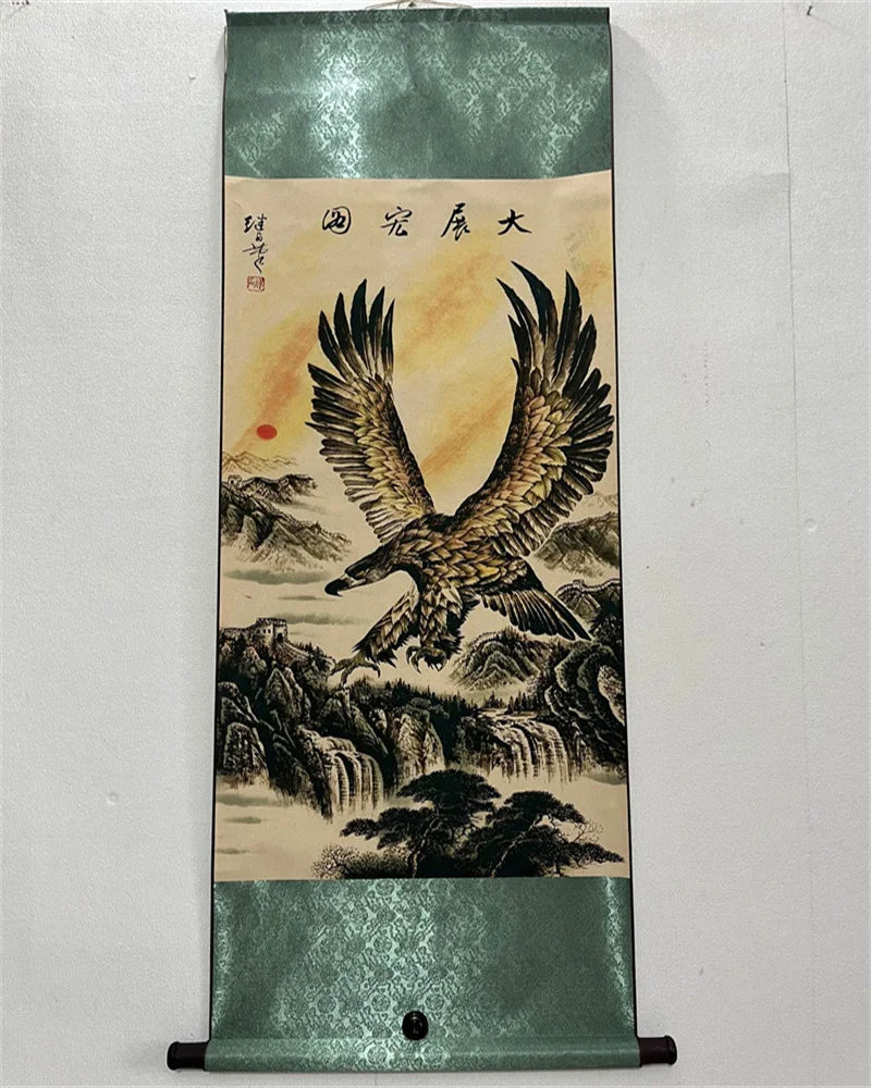 China Old Scroll Wall hanging Rice Paper Painting Liu Jilu's painting of a great Peng spreading its wings