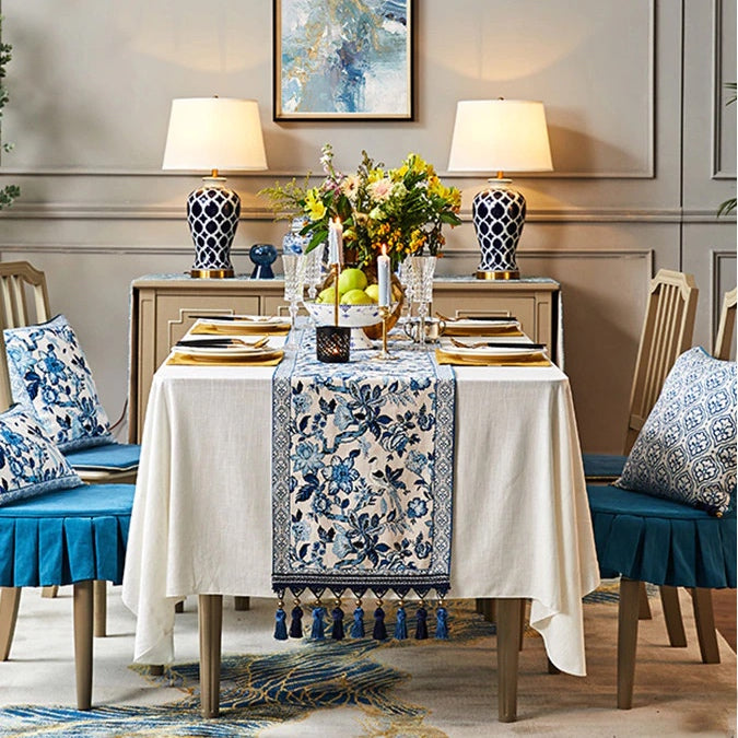 The Indigo Current: Modern Blue & White Table Runner