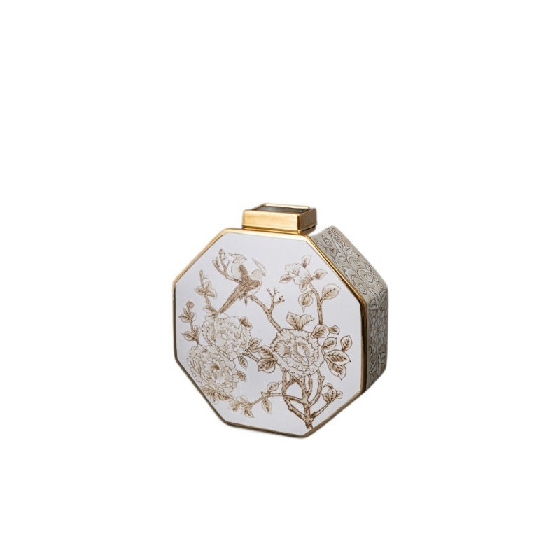 Modern Chinese Style Gilded White Porcelain Vase - Decorative Piece For Good Fortune