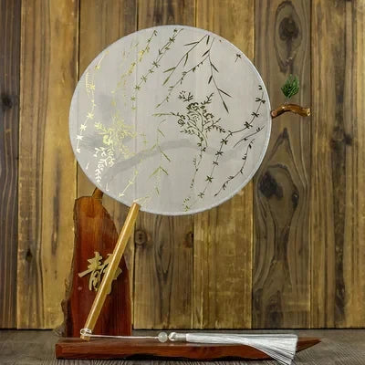 Translucent Silk Chinese Round Hand Fan, Floral Design