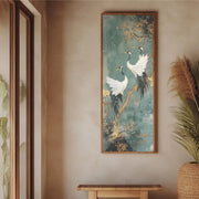 Japanese Style Golden Crane Decorative Poster, Luxury Canvas Painting Vertical Frameless Mural for Entrance Hallway