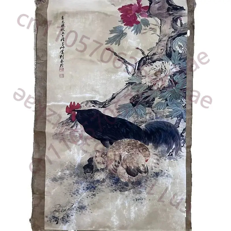 Liu Kuiling Rooster Scroll – “Fortune and Auspiciousness” Rice Paper Painting