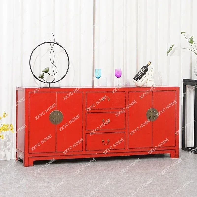 Chinese Solid Wood Gold Sideboard – Ming & Qing Inspired 4‑Door Foyer & Dining Cabinet