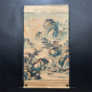 Tang Yin–Style Chinese Landscape Scroll – Ink & Color Hanging Painting