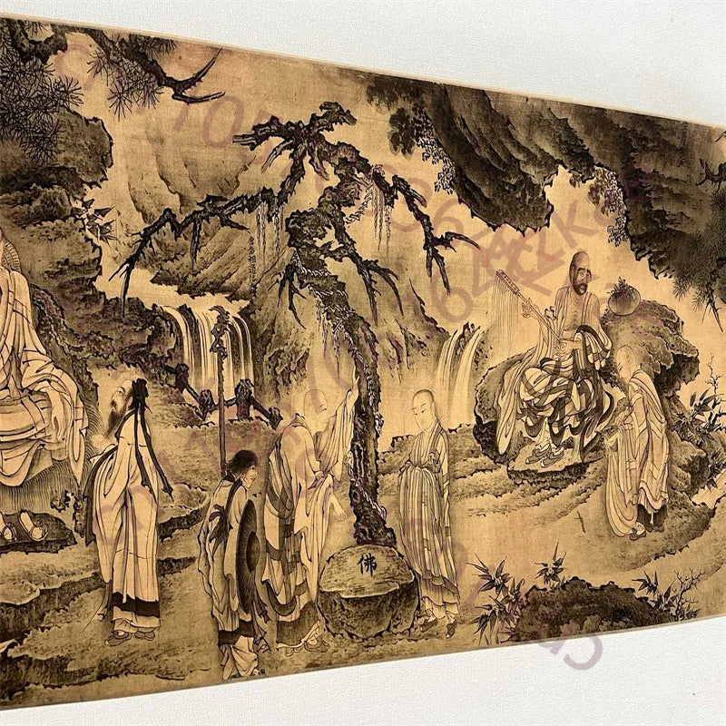 China Old long Horizontal scroll Famous ancient Chinese paintings Dai Wenjin's watercolor painting "Da Mo Zhi Hui Tu"