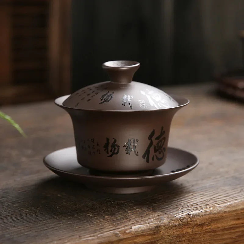 180ml Vintage Purple Clay Gaiwan – Handmade Chinese Lidded Teacup