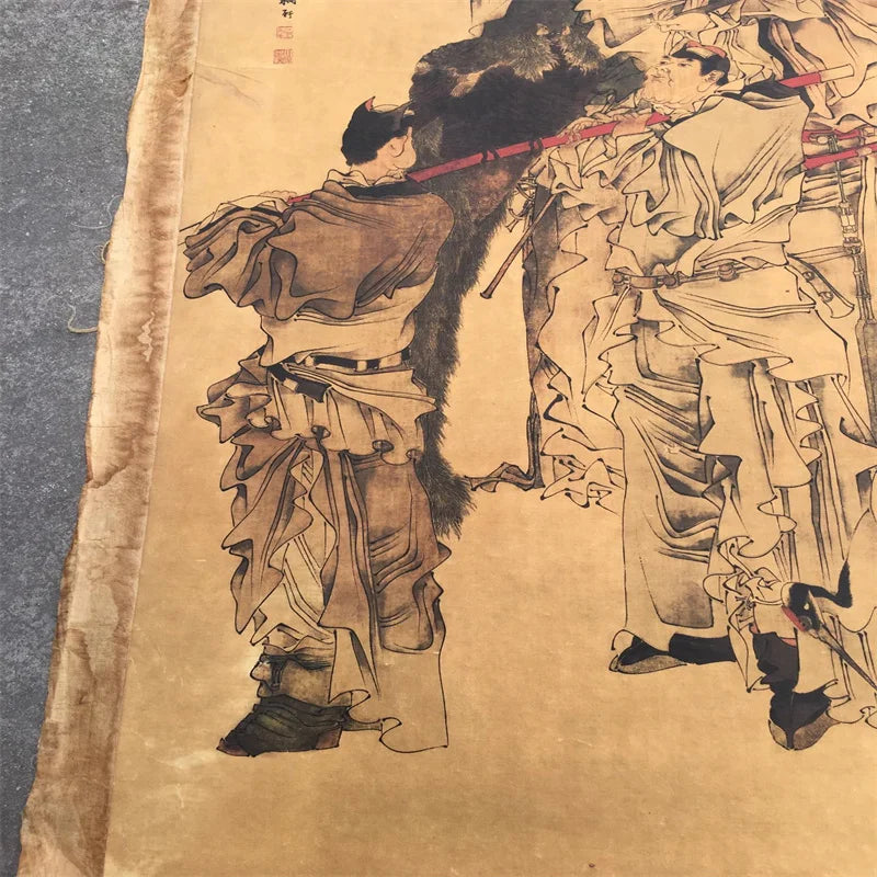 Ren Bonian Chinese Old Scroll Artist Core Portrait Flower & Bird Design Rice Paper Cut-Out Painting Slice for Home Decor