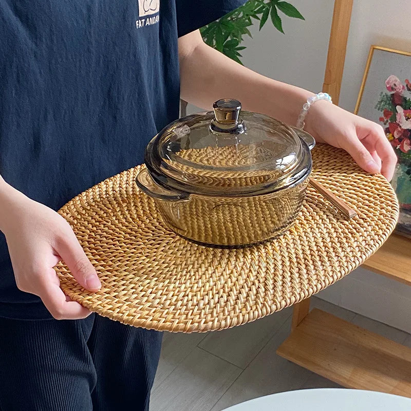 Vietnamese Rattan Coaster Set – Heatproof Cup & Teapot Mats