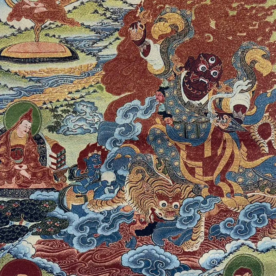 Tibetan Temple Silk Thangka – Embroidered Vajrapani Bodhisattva Hanging
