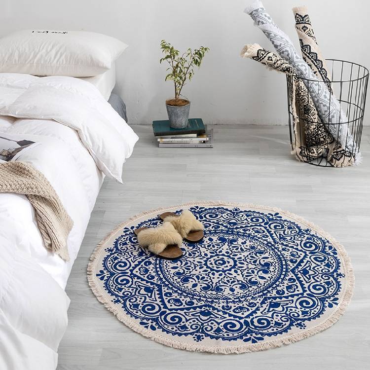 Beautiful Blue and White Tapestry Handmade Carpet Bedroom Bedside