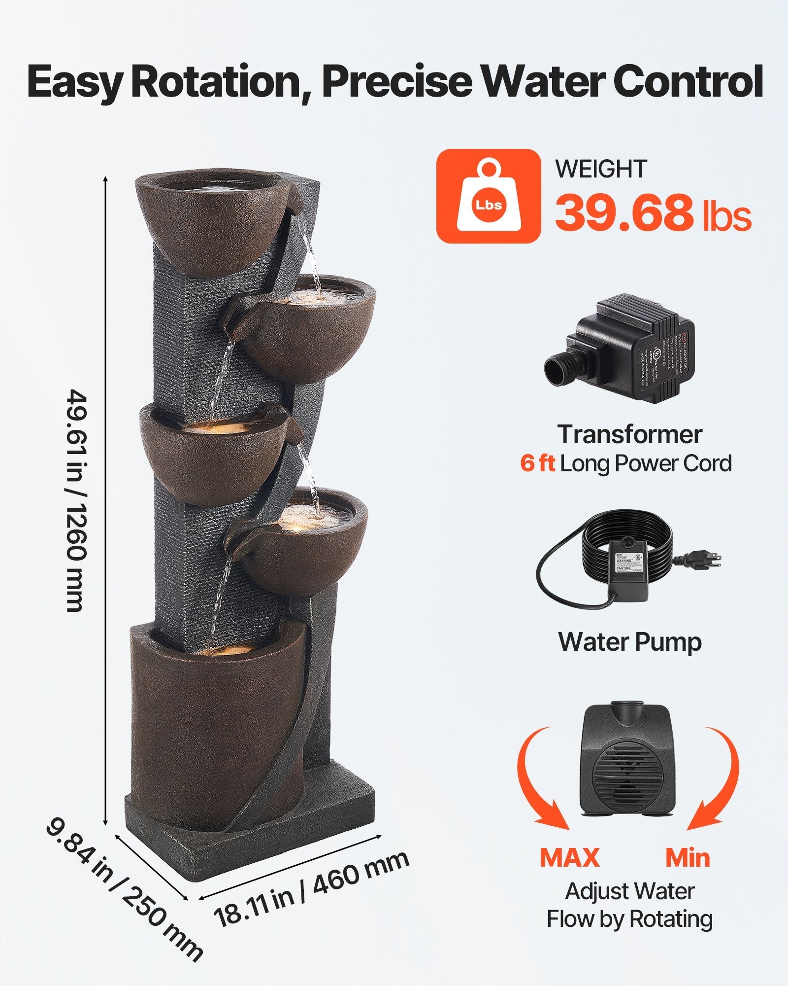 5-Tier Jar-Shaped Cascading Outdoor Water Fountain