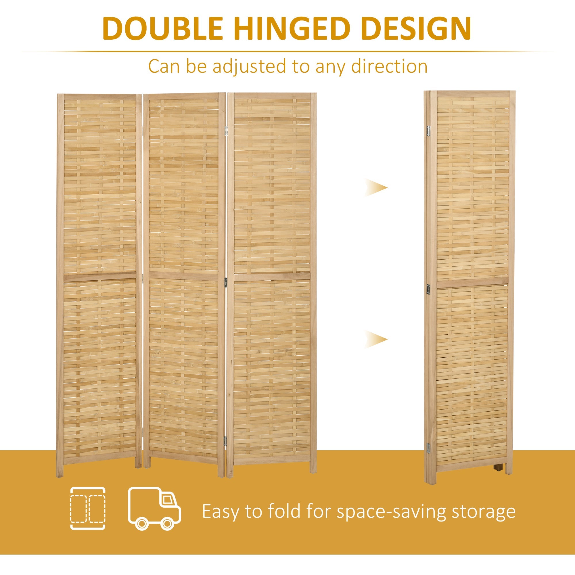 Hand Woven Room Divider, 3 Panel Bamboo Folding Privacy Screen for Home Office, 47.25"x67"x0.75", Natural