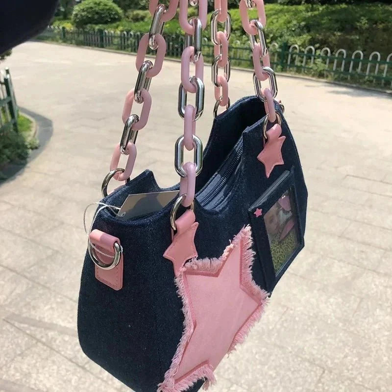 Denim Underarm Designer Handbag - Small Crossbody Bag