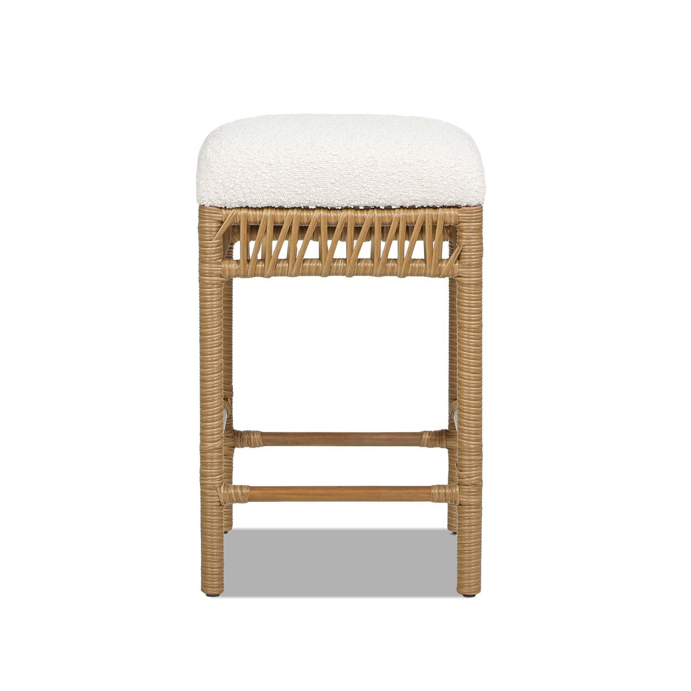 Lucia 25.5" Backless Upholstered Counter Stool with Resin Rattan Frame, Ivory White Boucle