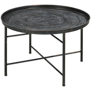 Modern Hammered Tray Top Coffee Table - 24" Round with Sturdy Metal Frame for Stylish Interiors