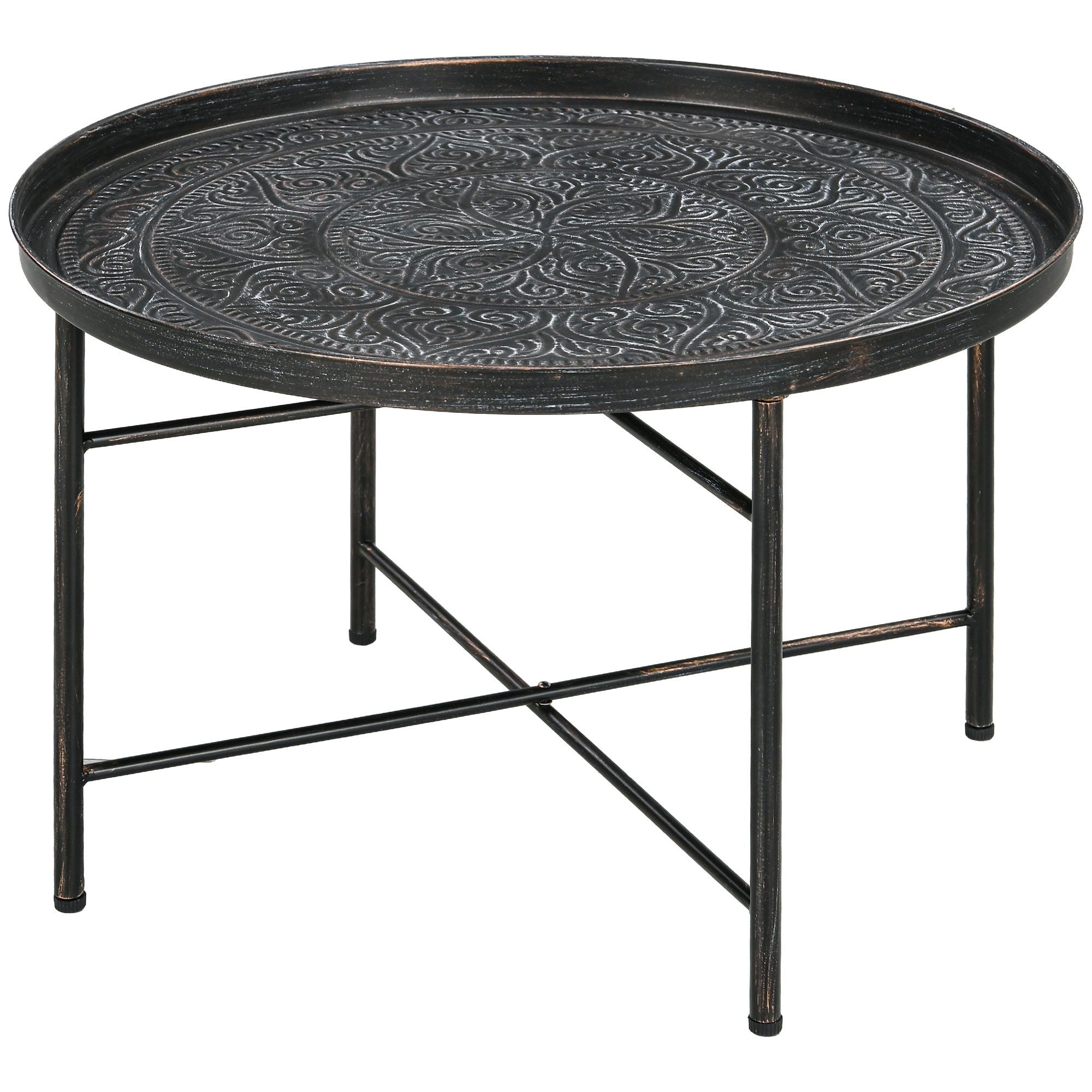 Modern Hammered Tray Top Coffee Table - 24" Round with Sturdy Metal Frame for Stylish Interiors
