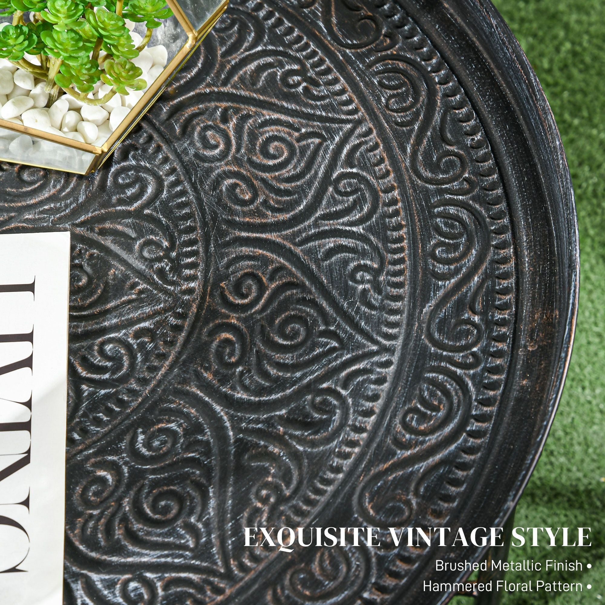 Modern Hammered Tray Top Coffee Table - 24" Round with Sturdy Metal Frame for Stylish Interiors