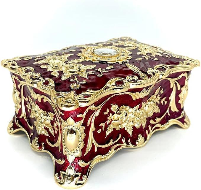 Ornate Pastoral-Style Jewelry Box – Velvet-Lined Gift for Girls & Women