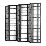 Black 6-Panel Japanese Folding Room Divider & Privacy Screen for Homes & Offices