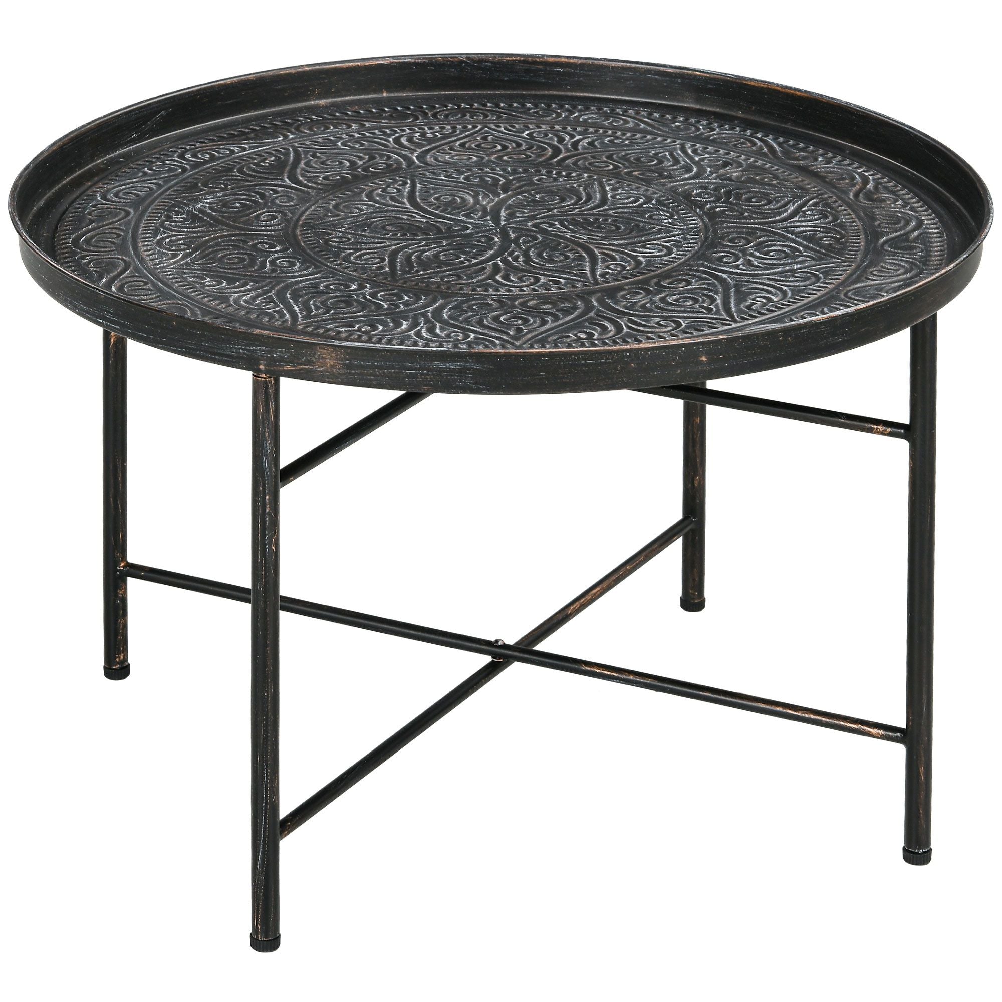 Modern Hammered Tray Top Coffee Table - 24" Round with Sturdy Metal Frame for Stylish Interiors